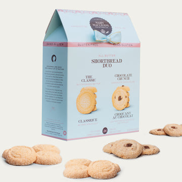 gable peaked gift box of gluten free shortbread cookies 