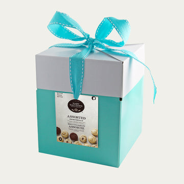 large mint gift box filled with assorted artisan shortbread cookies